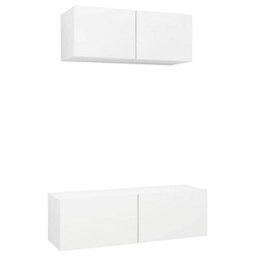 Berkfield 2 Piece Tv Cabinet Set White Engineered Wood - thumbnail 2