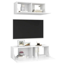 Berkfield 2 Piece Tv Cabinet Set White Engineered Wood - thumbnail 3