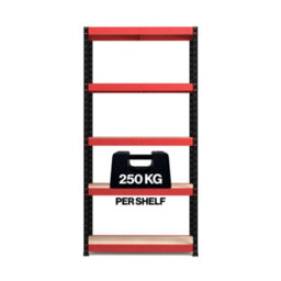 Rb Boss Garage Shelving Unit 5 Shelf Mdf Red & Black Powder Coated Steel (H)1800mm (W)900mm (D)300mm - thumbnail 4