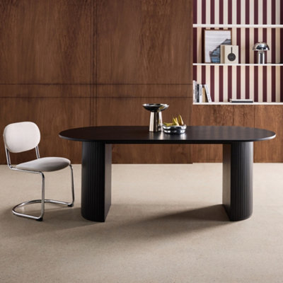 Sweeek - Oval Dining Table 200Cm In Rubberwood And Oak Veneer Seats 6-8 Black 200X90X75 Cm - Esteban - image 1