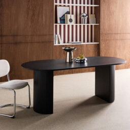 Sweeek - Oval Dining Table 200Cm In Rubberwood And Oak Veneer Seats 6-8 Black 200X90X75 Cm - Esteban - thumbnail 3