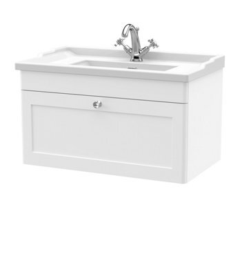 Balterley Swynnerton Traditional 1 Drawer Wall Hung Vanity Unit With Basin, Satin White, 800mm - image 1