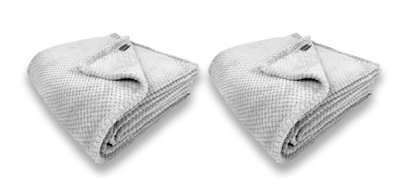 Waffle Flannel Fleece Throw Blanket Soft Warm Sofa Bed Travel (Silver Grey, King) - Pack Of 2 - image 1