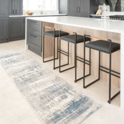 Loomed Silver Blue Distressed Abstract Runner Rug 70X240Cm