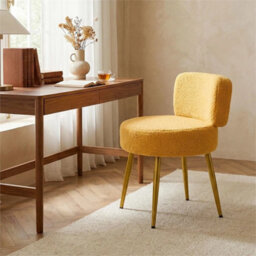 Yellow-Teddy Fleece Vanity Stool Dressing Table Chair - thumbnail 4