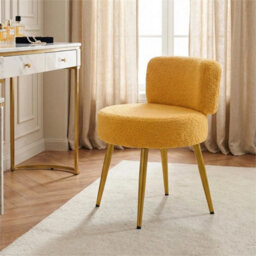 Yellow-Teddy Fleece Vanity Stool Dressing Table Chair