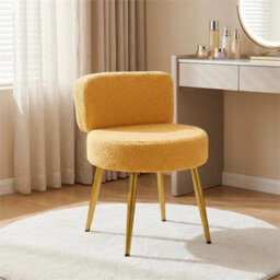 Yellow-Teddy Fleece Vanity Stool Dressing Table Chair - thumbnail 3