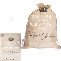 Shatchi North Pole Express Beige Hessian Sack Perfect For Holiday Gifts And Surprises - thumbnail 2