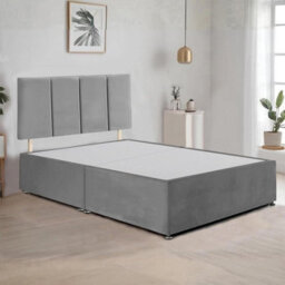 Grey Plush Fabric 4Ft Small Double Bed Frame With 20 Inch Vertical Line Headboard And 2 Drawers - thumbnail 2