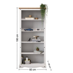 Mercers Furniture Corona White Large Bookcase Tall 5 Shelf Open Display Solid Pine With Mexican Styling - thumbnail 3