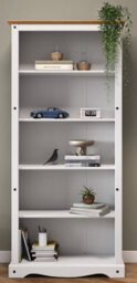 Mercers Furniture Corona White Large Bookcase Tall 5 Shelf Open Display Solid Pine With Mexican Styling - thumbnail 2