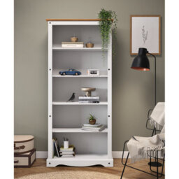 Mercers Furniture Corona White Large Bookcase Tall 5 Shelf Open Display Solid Pine With Mexican Styling - thumbnail 1