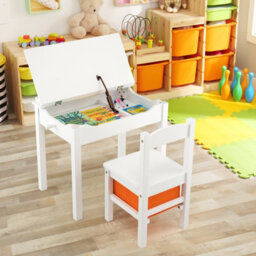 Costway Kids Table And Chair Set Children Wooden Activity Table Set W/ Drawer & Flip Top - thumbnail 3