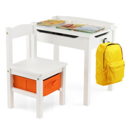 Costway Kids Table And Chair Set Children Wooden Activity Table Set W/ Drawer & Flip Top
