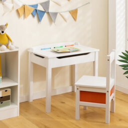 Costway Kids Table And Chair Set Children Wooden Activity Table Set W/ Drawer & Flip Top - thumbnail 4