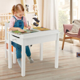 Costway Kids Table And Chair Set Children Wooden Activity Table Set W/ Drawer & Flip Top - thumbnail 5