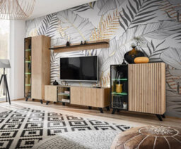 Arte Liam Tv Cabinet 160Cm - Oak Hickory & Black Contemporary Media Unit With Led Lighting - thumbnail 3