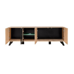 Arte Liam Tv Cabinet 160Cm - Oak Hickory & Black Contemporary Media Unit With Led Lighting - thumbnail 2