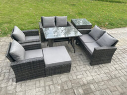 Fimous Rattan Garden Furniture Set 7 Seater Patio Outdoor Lounge Sofa Set With Rectangular Dining Table For Balcony - thumbnail 2