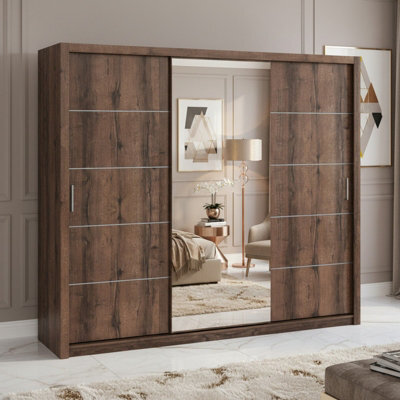 Bono Sz250 Sliding Door Wardrobe With Mirror Modern Design And Generous Storage Space Monastery Oak - image 1