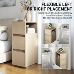 Homcom Slim Bedside Table, Bedside Cabinet With Open Shelf And 2 Drawers - thumbnail 6