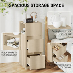 Homcom Slim Bedside Table, Bedside Cabinet With Open Shelf And 2 Drawers - thumbnail 4