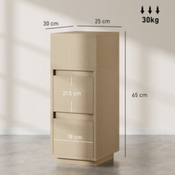 Homcom Slim Bedside Table, Bedside Cabinet With Open Shelf And 2 Drawers - thumbnail 3