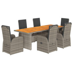 Berkfield 7 Piece Garden Dining Set With Cushions Grey Poly Rattan - thumbnail 2