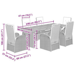 Berkfield 7 Piece Garden Dining Set With Cushions Grey Poly Rattan - thumbnail 8