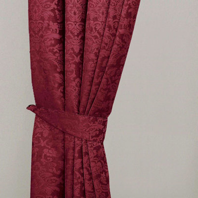 Homescapes Wine Red Velvet Jacquard Curtain Tie Back Pair - image 1
