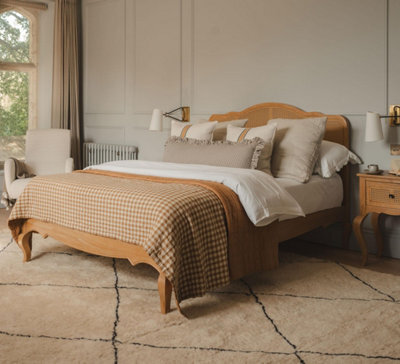 Statement Furniture Louis Oak 4Ft6 Double Bed Frame With Rattan Cane Headboard - image 1