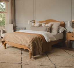 Statement Furniture Louis Oak 4Ft6 Double Bed Frame With Rattan Cane Headboard