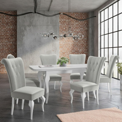 Extendable Dining Table And 6 Chairs Wood Mdf Hdf Chipboard Lara 140 To 180X80X75Cm White Oak Finish White - image 1