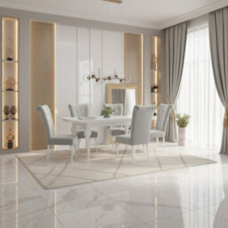 Extendable Dining Table And 6 Chairs Wood Mdf Hdf Chipboard Lara 140 To 180X80X75Cm White Oak Finish White - thumbnail 2
