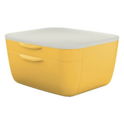Leitz Cosy Warm Yellow Plastic Home Office Desk Storage Organiser Pen Book Cable Stationery Tidy Small Large Two Drawer Cabinet