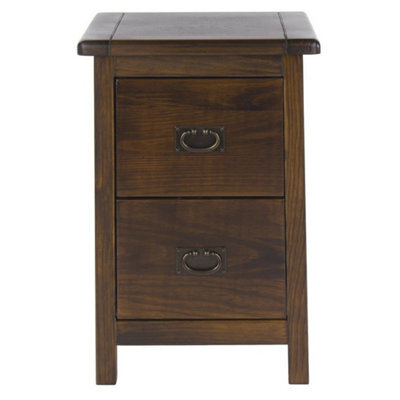 Dark Wood Bedside Cabinet Solid Pine 2 Drawer Side Table Nightstand Metal Handle - image 1