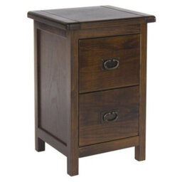 Dark Wood Bedside Cabinet Solid Pine 2 Drawer Side Table Nightstand Metal Handle - thumbnail 3