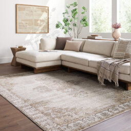 Livabliss Fifth Avenue Vintage Brown Off-White Traditional Boho Fringe Living Room Rug 200 X 275 Cm Easy Care, Non Shedding