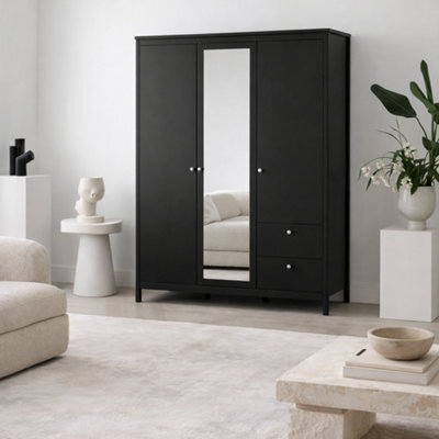 Wyld Haus Gossmere Matt Black 3-Door Wardrobe With Mirror And 2 Drawers - image 1