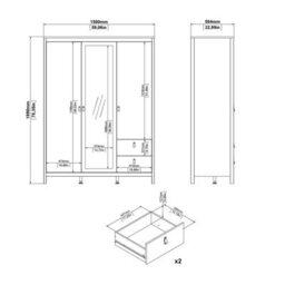Wyld Haus Gossmere Matt Black 3-Door Wardrobe With Mirror And 2 Drawers - thumbnail 9