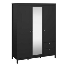 Wyld Haus Gossmere Matt Black 3-Door Wardrobe With Mirror And 2 Drawers - thumbnail 2