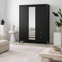 Wyld Haus Gossmere Matt Black 3-Door Wardrobe With Mirror And 2 Drawers - thumbnail 1