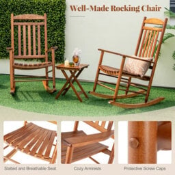 Costway Outdoor Patio Wood Rocking Chair Garden High-Back Poplar Wood Rocker - thumbnail 9