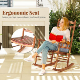 Costway Outdoor Patio Wood Rocking Chair Garden High-Back Poplar Wood Rocker - thumbnail 8