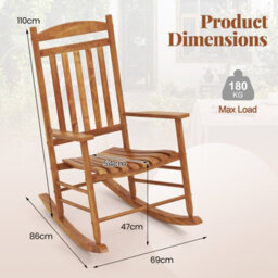 Costway Outdoor Patio Wood Rocking Chair Garden High-Back Poplar Wood Rocker - thumbnail 2
