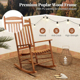 Costway Outdoor Patio Wood Rocking Chair Garden High-Back Poplar Wood Rocker - thumbnail 7