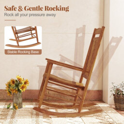 Costway Outdoor Patio Wood Rocking Chair Garden High-Back Poplar Wood Rocker - thumbnail 6