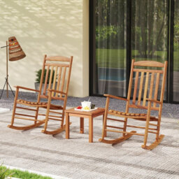Costway Outdoor Patio Wood Rocking Chair Garden High-Back Poplar Wood Rocker - thumbnail 5