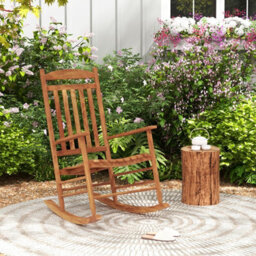 Costway Outdoor Patio Wood Rocking Chair Garden High-Back Poplar Wood Rocker - thumbnail 4