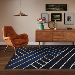 Loomed Navy Blue Gold Art Deco Living Room Rug 190X280Cm - thumbnail 2